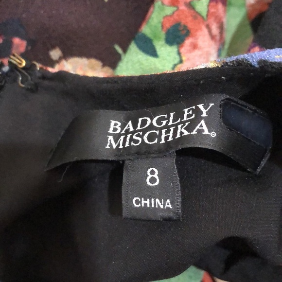 Badgley Mischka Gown Size 8 Black Floral Ruffle Formal Maxi Dress - Picture 7 of 13